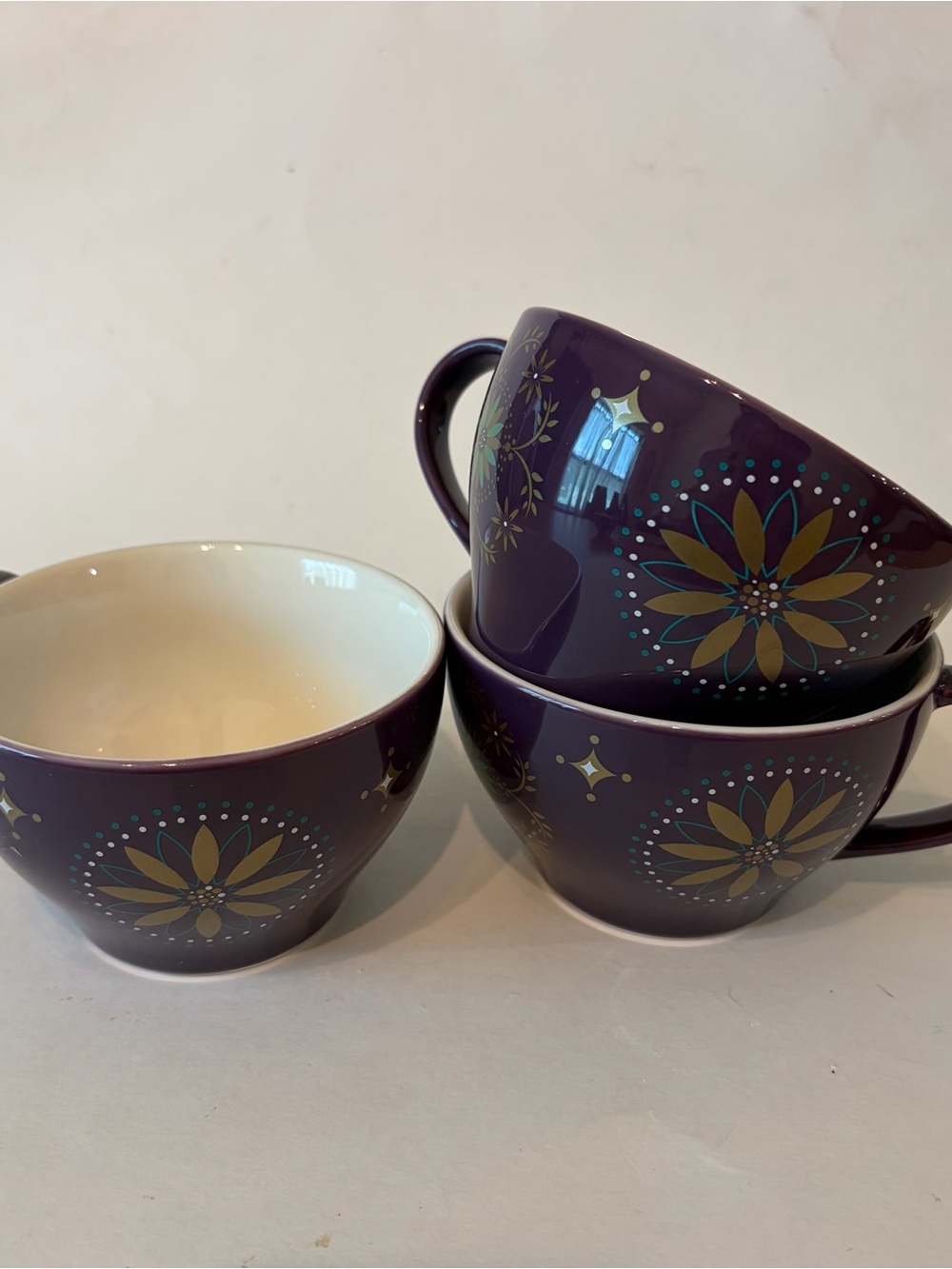 Starbucks  Cup Mug Purple Gold Stars 12 oz Set Of Three Holiday 2006